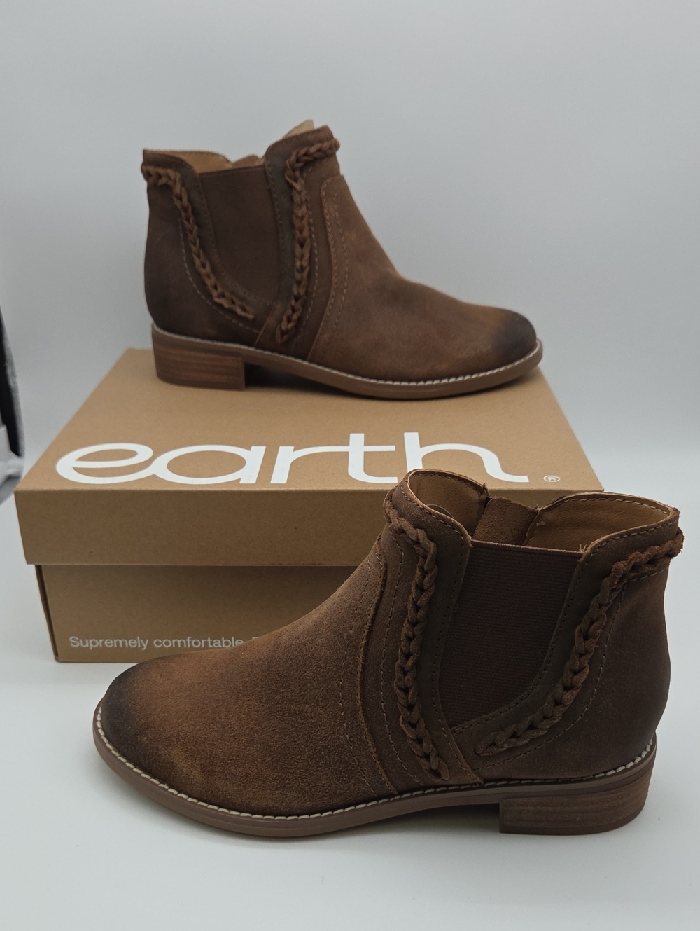 Earth Brown Braided Chelsea Booties for Women